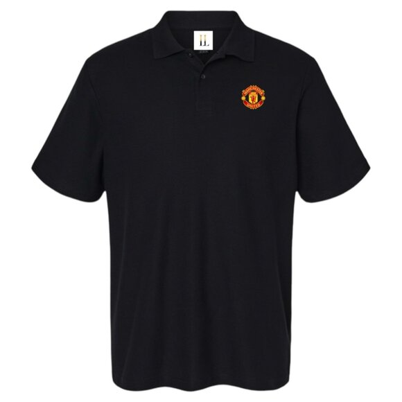 Men’s Manchester United Soccer Logo Dry-Blend Polo - Black - Picture 1 of 2